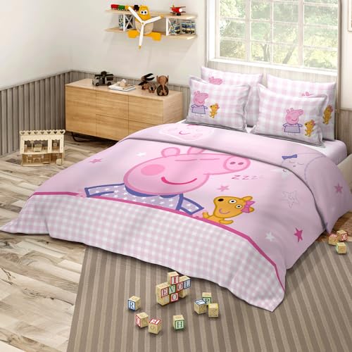 Image of Sassoon Peppa Pig Sleep Digital Printed 100% Cotton Bedsheet with 2 Pillow Covers in 300TC