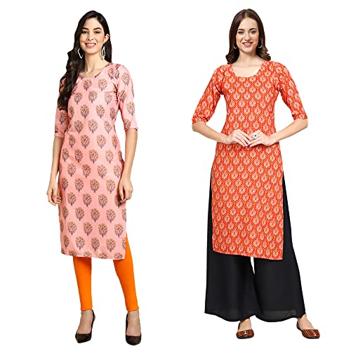 Image of Pinkmint Women's Crepe Digital Print Straight Kurta (Pack of 2)