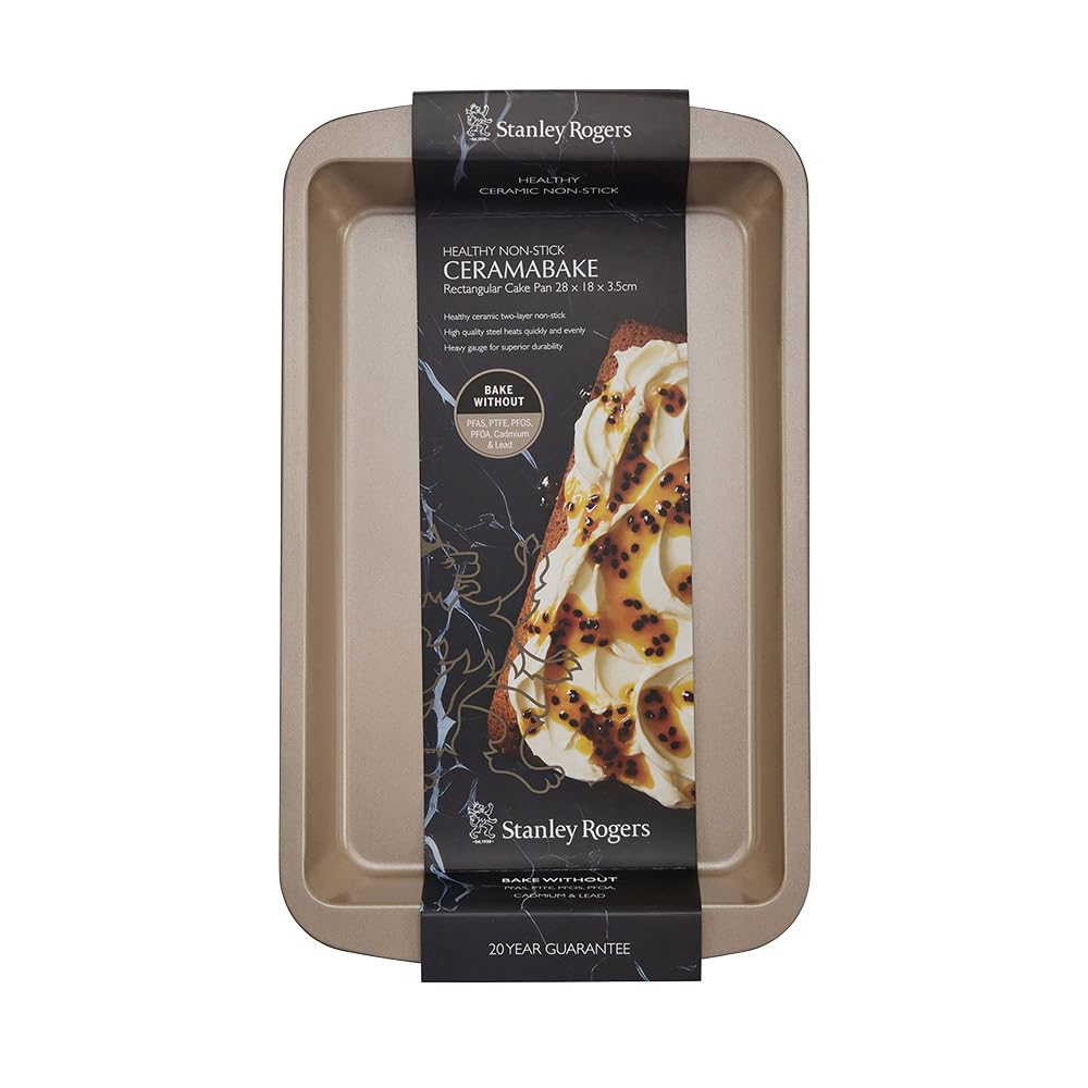 Stanley Rogers Ceramabake Moule à gâteau rectangulaire en céramique anti-adhésif sans PFAS, PTFE, PFOS, PFOA, cadmium et plomb, idéal pour four, brownies, tranches, route rocheuse, 28 x 18 x 3,5 cm