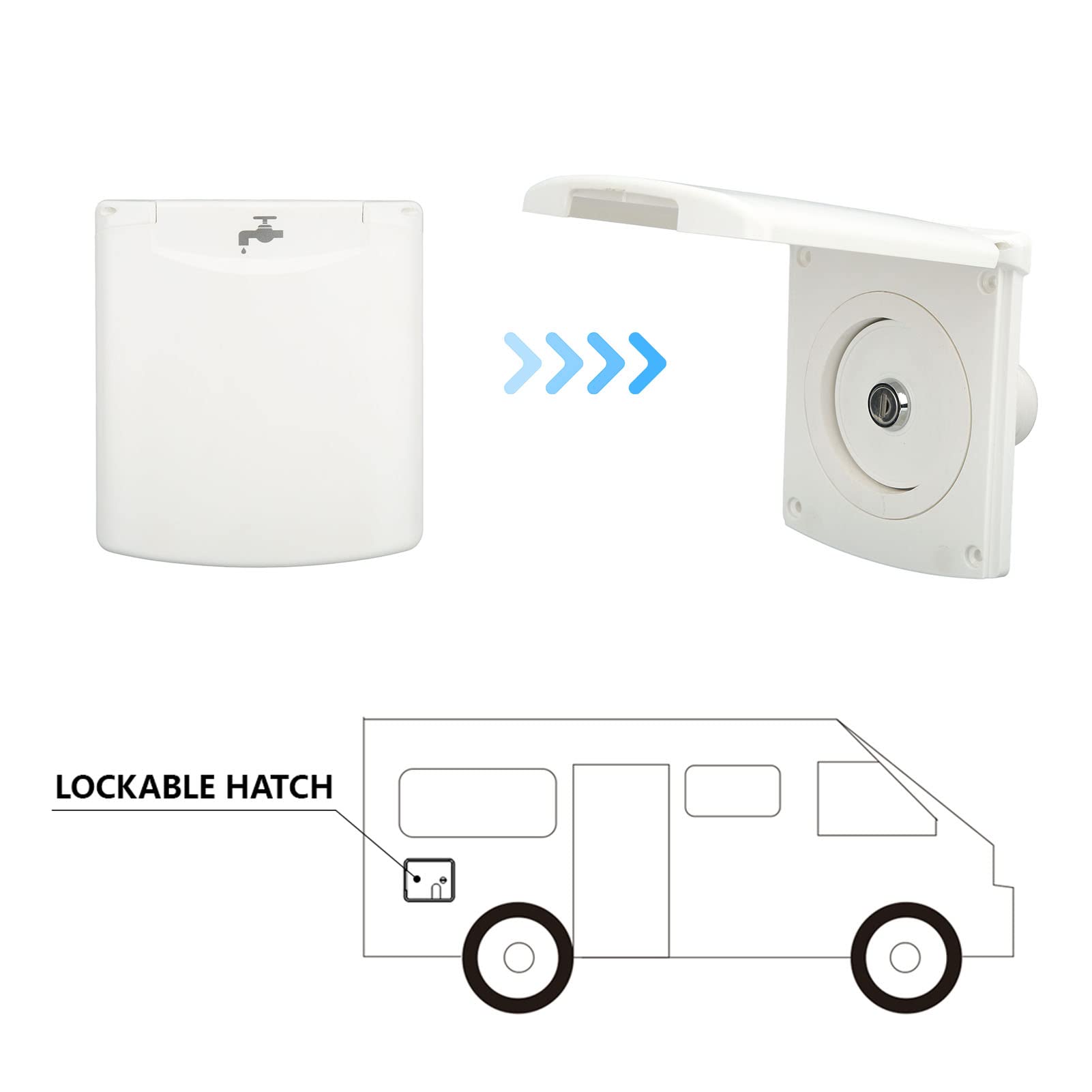 Entrada de rv, tapa de agua bloqueable grado de ingeniería asa ip44 equipo de tanque de llenado de entrada impermeable a prueba de fugas con 2 llaves para autocaravana camping remolque caravana barco