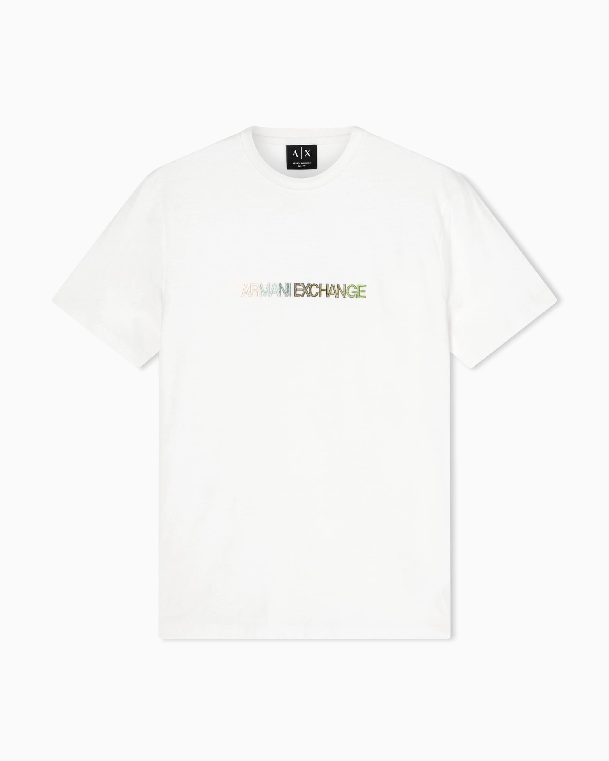 Armani Exchange Men's 3D Embroidered Multicolor Logo T-Shirt, Off White, XS