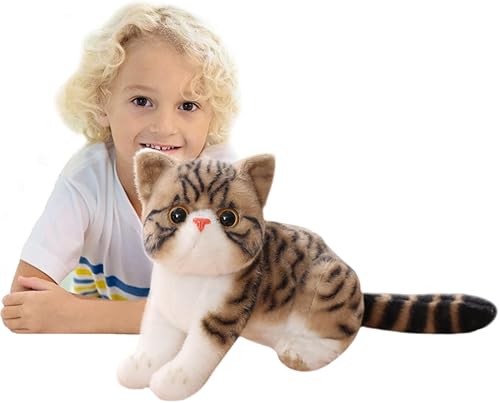 Miniatura 6 de ELAINREN Realisitc Calicó - Animales de peluche realistas de gato atigrado marrón, juguete de peluche de siumlation American Shorthair Kitty de