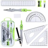 10 Pieces Math Geometry Kit Set with Shatterproof Storage Box, Student Supplies Includes Rulers,Protractor,Compass,Pencil Sharpener,Lead Refills,Pencil,Eraser for School and Drawings