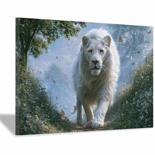 Peinture sur toile d’animaux lion blanc art mural multicolore 20x30
