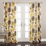 Lush Decor Room Darkening Window Curtain Panel Pair Leah Floral Insulated Grommet, 108' L, Yellow...