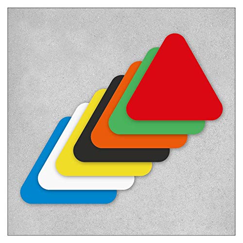 Marcadores de suelo autoadhesivos, triangular/línea de espera, piezas para áreas de trabajo, almacenes y rutas de transporte (100 x 91 mm, 20 unidades, verde fosforescente)