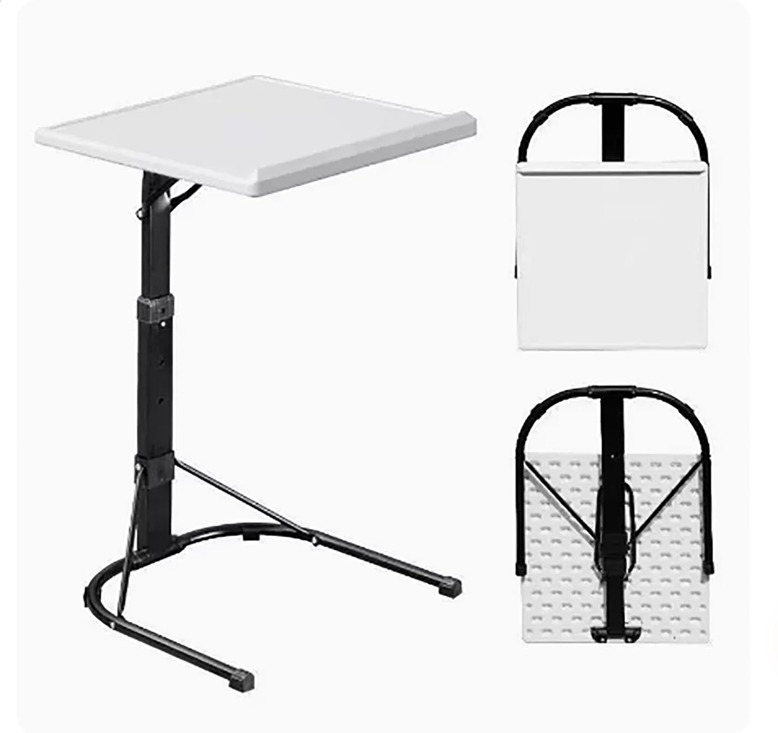 Mesa Auxiliar En Forma De C Altura Ajustable (40-80 Cm) - Giratoria 360°, Con Deflector, Para Sofá O Cama