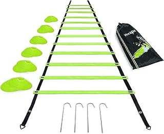 Ultimate Combo Agility Ladder Training Set – Speed Agility Ladder Lime 12 Adjustable Rungs, 12 Agility Cones & 4 Steel Stakes - Included Carry Bag