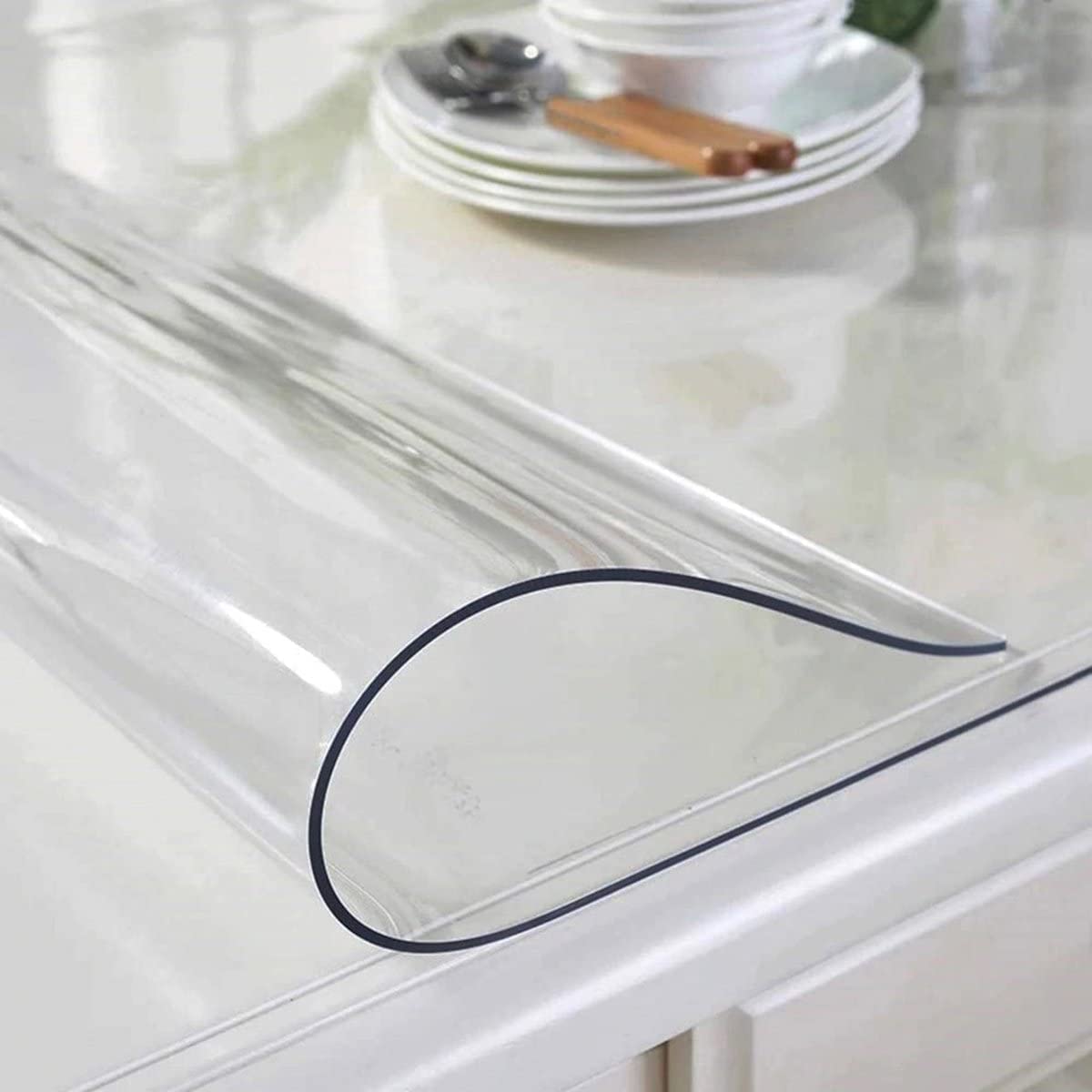 Nappe en plastique rectangulaire transparente en PVC couvre table pour cuisine 90x160 cm toile cirée imperméable