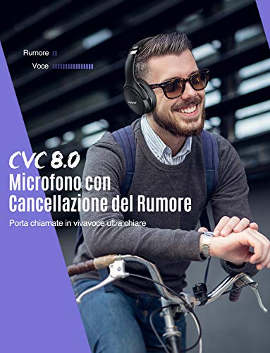 Mpow Cuffie Cancellazione Rumore Attiva,Cuffie Bluetooth 5.0,Cuffie Wireless Ricarica Rapida, Autonomia 30 Ore,Pieghevole Cuffie Over Ear Suono Hi-Fi CVC 8.0,Cuffie Noise Cancelling Per Cellullari/PC