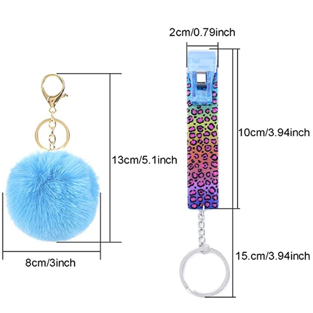 Card Grabber Keychain Pom Pom Ball for Long False Nails Pulling from ATM Credit Card Clip Puller (L-Acrylic, Pink Dollar)