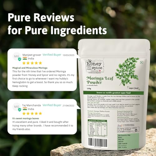 Image of Honey and Spice Moringa Powder (150g) | Paper packaging | Moringa leaves Powder for Immunity, Digestion & Energy