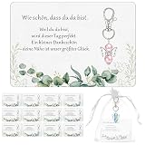 YDUNARISE 24 Set Kleine Gastgeschenke zur Hochzeit, Schutzengel-Schlüsselanhänger mit „Schön, dass du da bist“-Karte & Organza-Säckchen – Kleines Dankeschön für Hochzeiten, Taufen, Jubiläen