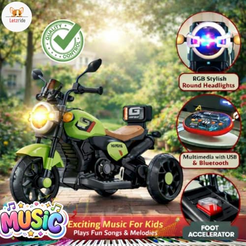 Image of Kids Electric Ride-On Bike with LED Headlight, Music & 3-Wheel Stability, Battery Powered Motorcycle Toy for Boys & Girls (Ages 1-4 Years) (Green)
