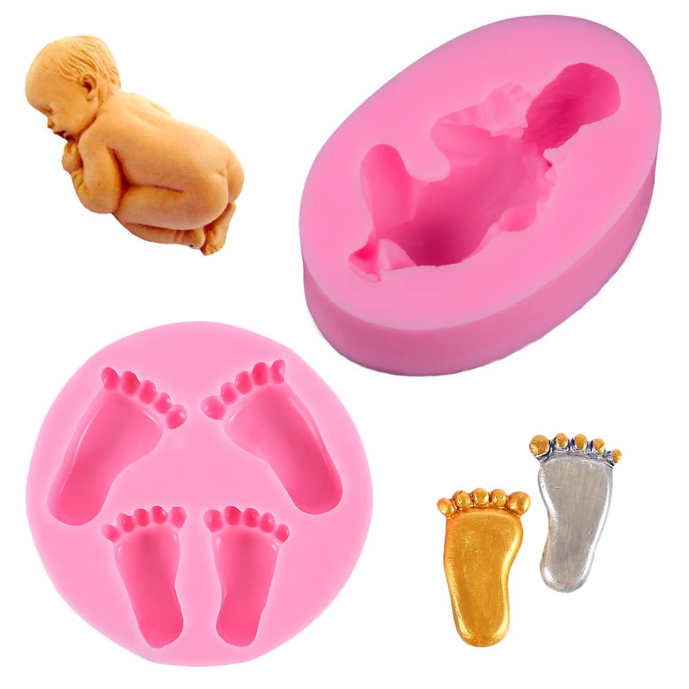 2 Piece Set Baby Shape Silicone Mold Baby Footprint Shape Silicone
