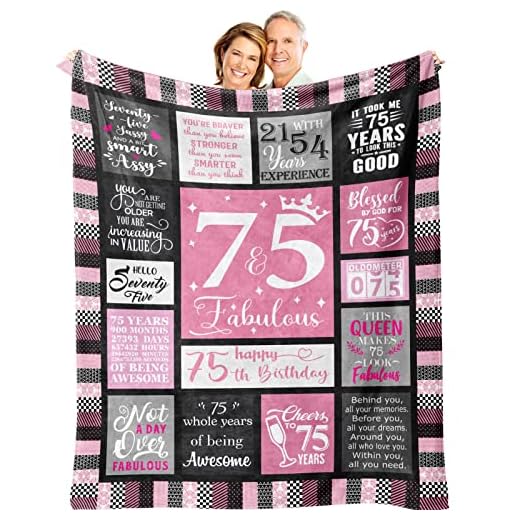 Atokker 75th Birthday Gifts for Women/Men Blanket, Women 75th Birthday Gifts 1948, Best Gifts for 75 Year Old Woman, Happy 75th Birthday Ideas for Mom Grandparents Throw Blanket 60"x50"