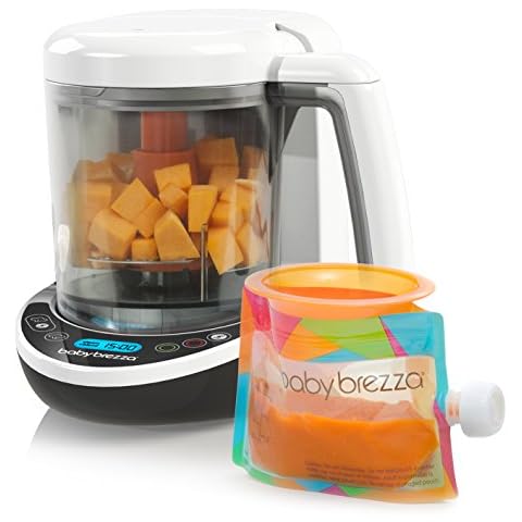 Baby Brezza Small Baby Food Maker Set - Cooker and Blender in One to Steam and Puree Baby Food for Pouches - Make Organic Food for Infants and Toddlers - Includes 3 Pouches and 3 Funnels Cover