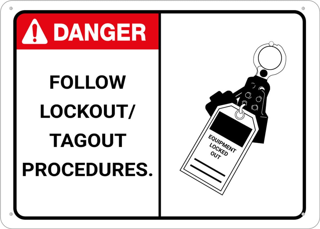 Danger Follow Lock Out Tag Out Procedures Sign 12×8 Inch Aluminum UV Ink Printed for Workplace Safety Compliance