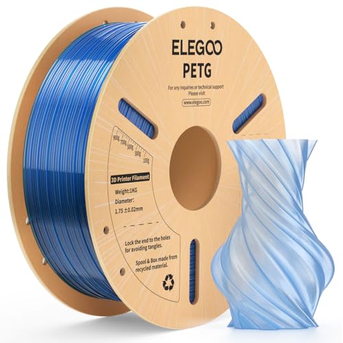Image of ELEGOO PETG Filament 1.75mm Translucent Blue 1KG, Transparent 3D Printer Filament High Precision, Strong & Durable 1kg Spool(2.2lbs) Fits for Most FDM 3D Printers