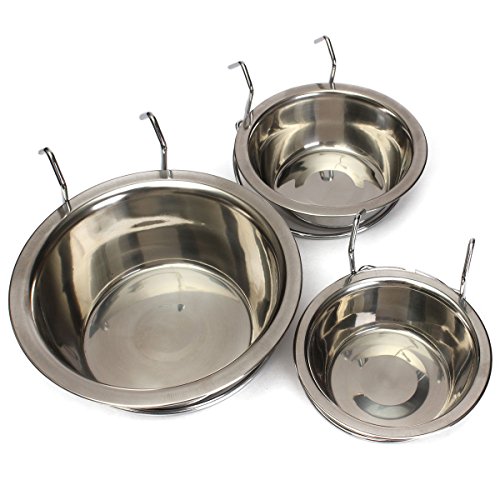 Yosoo Wasser-Schüssel mit Edelstahl-Haken zum Füttern von Haustieren, Hase, Vogel, Katze, Hund, Welpe, für Lebensmittel, geeignet für Hundekäfig, mit Klemmhalterung