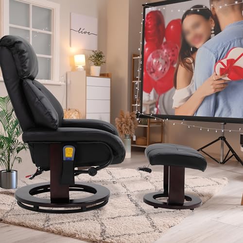 Mingone Massagesessel mit Hocker Fernsehsessel mit Heizfunktion Verstellbar TV Sessel 360° Drehbar Polstersessel Elektrisch Relaxliege mit 8 Massagepunkte Wohn- und Schlafzimmer Kino, Schwarz – Bild 3