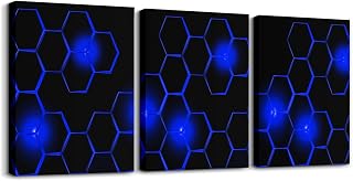 Feelyou Kids Honeycomb Canvas Wall Art 3 Piece 12" x 16" Ice Sports Games Picture Wall Decor Geometrical Office Wall Decorations Artwork Posters Beehive Geometric Black Red Wall Painting