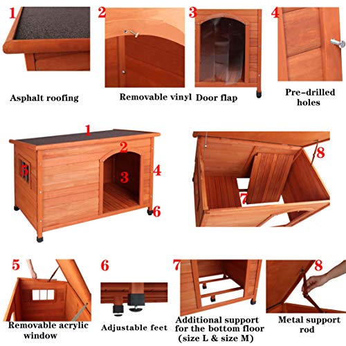 ROCKEVER Wooden Dog Houses for Large Dogs Outside, Large Dog House Outdoors Weatherproof with Door Insulated Autumn Blonde