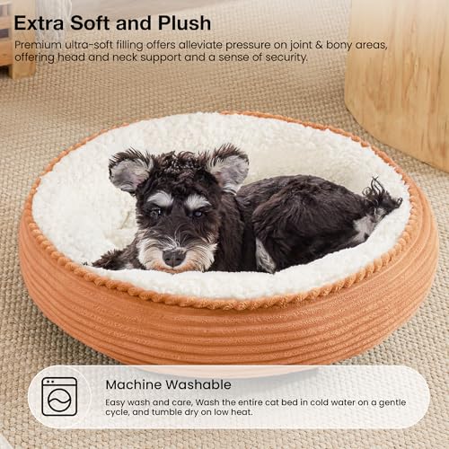 Love's cabin Round Donut Cat and Dog Cushion Bed, 24in Pet Bed for Small or Medium Dogs, Anti-Slip & Water-Resistant Bottom, Soft Durable Fabric Pet Beds, Washable Calming Cat Bed Orange by Love's cabin - Used condition - Image 7