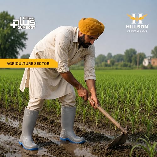 Image of Hillson Plus HP04 Gumboot | 100% Waterproof, Dual Density Sole, Anti-Skid Rainboot | Ideal For Monsoons, Fisheries, Farming, Paddy Fields, Food Industry | Size 09 UK /INDIA