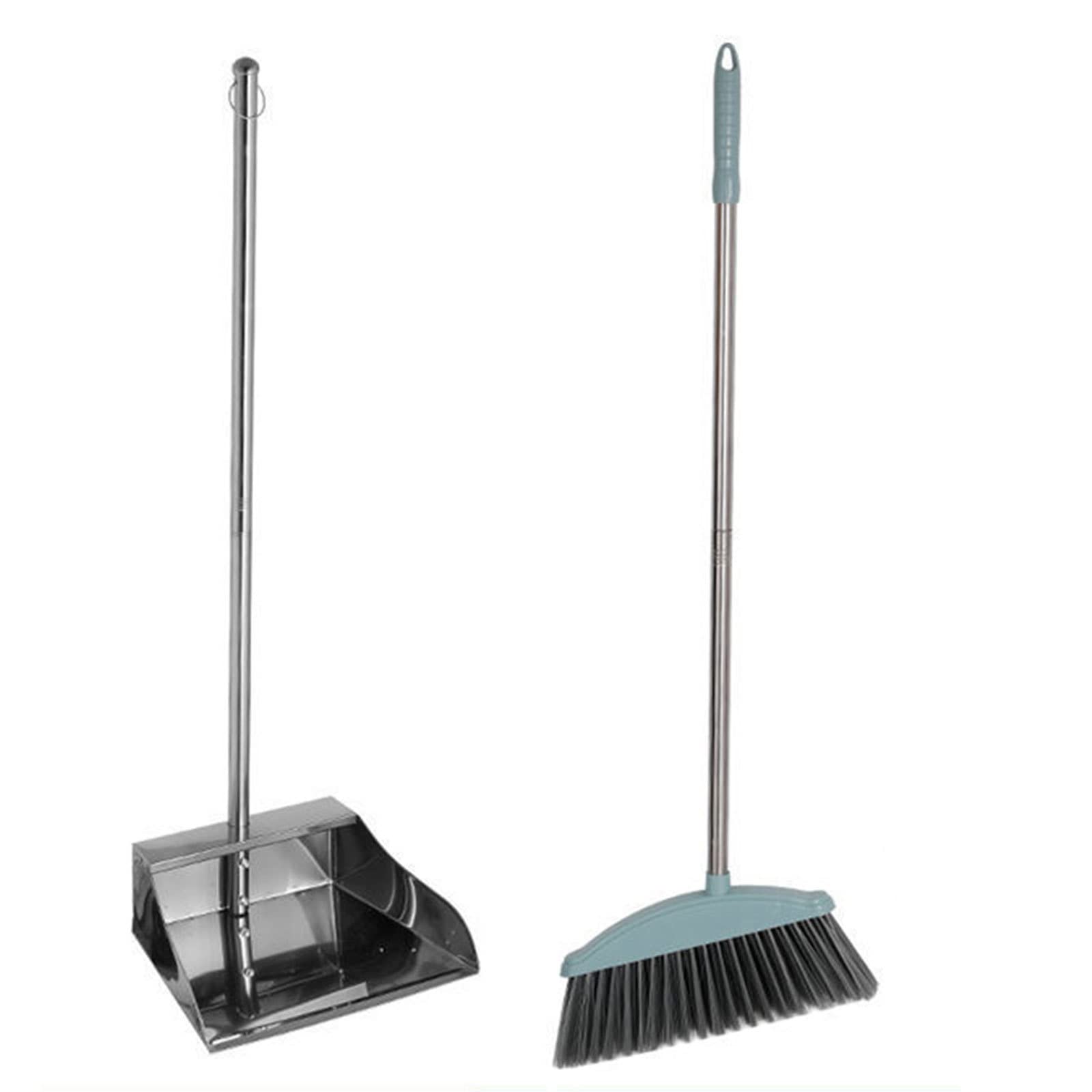 Besen- und Kehrschaufel-Set für zu Hause, Kehrschaufel-Set aus Edelstahl und mit Besen-Combo, hochbelastbare, aufrecht stehende Kehrschaufel für Küche und Zuhause, drinnen und draußen