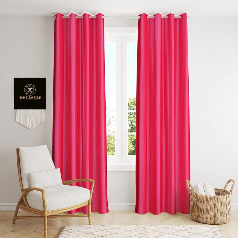 DC DECASTLE Polyester Window Plain Solid Long Crush Curtains | 7 Feet | Pack of 2 | Dark Pink