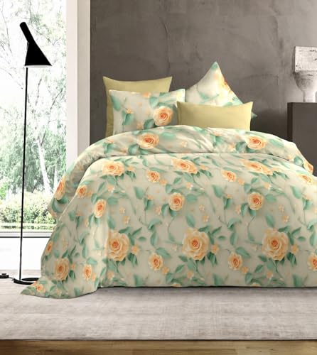 Image of DECOR2ADMIRE 300 TC Premium 7D Print Super King Size Cotton Bedsheet Set with 2 Pillow Covers | Ultra Soft 108 inch x 108 inch | Elegant Floral Designs (Peach Glow)