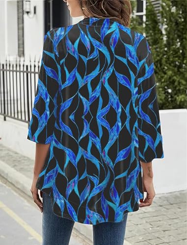 Cardigans for Women Trendy 3/4 Sleeves Lightweight Summer Flower Ruffles Striped Color Block Cardigan3