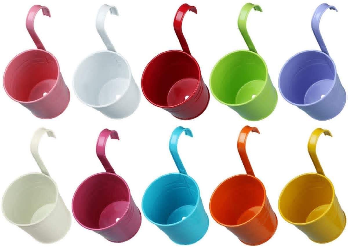 Gardening pots JunMu 10pcs Multicolor Hanging Flower Pots, Metal Hanging Plant Pot With Detachable Hook, Balcony Garden Hanging Pots With Drainage Hole, Plant Patio Planter Wall Home Office Decor Cour