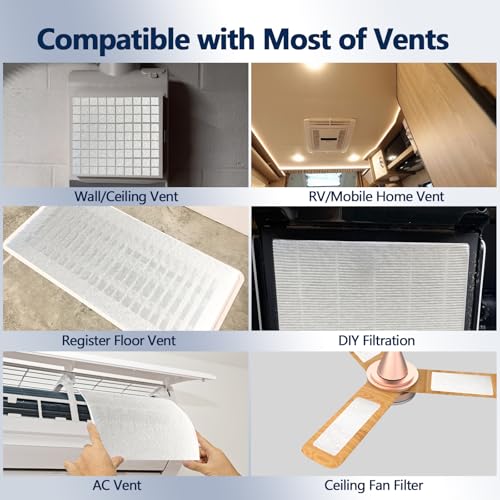 Image of Air Vent Filters, MERV 8 Cut to Fit, 20 inch x 100 inch | Makes Up to 60 Filter Pieces, Electrostatic Filter Material, For Floor, Ceiling and Furnace Vents, 48 Adhesive Hook Tapes