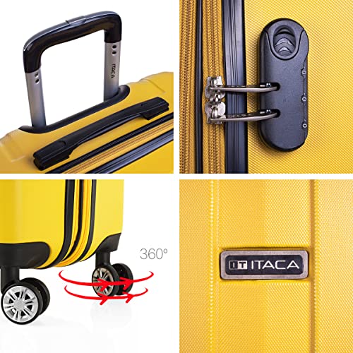 Image of ITACA Juego Maletas de Viaje 4 Ruedas Trolley ABS. Extensibles Rigidas Resistentes y Ligeras. Mango Asas Candado. Pequena Cabina Low Cost, Mediana y Grande y neceser. T71500, Amarillo, S + M + XS