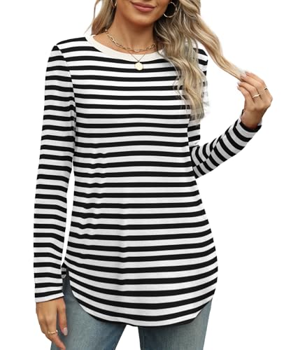 Image of XIEERDUO Womens Long Sleeve Round Neck Shirts Side Split Basic Loose Tunic Tops Casual 2026