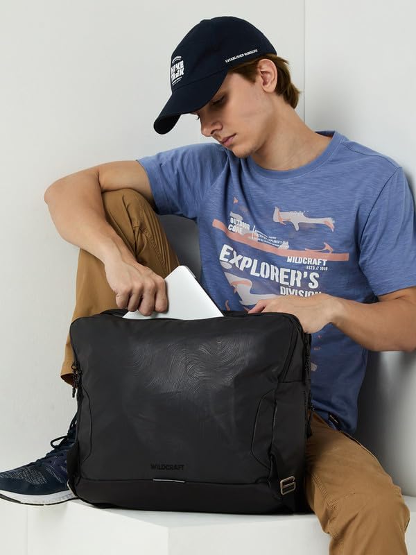 Wildcraft PU Bicycle Messenger Sling Bag/Messenger Bag/Cross Body Bag for Mens & Womens (Topo_Blk)