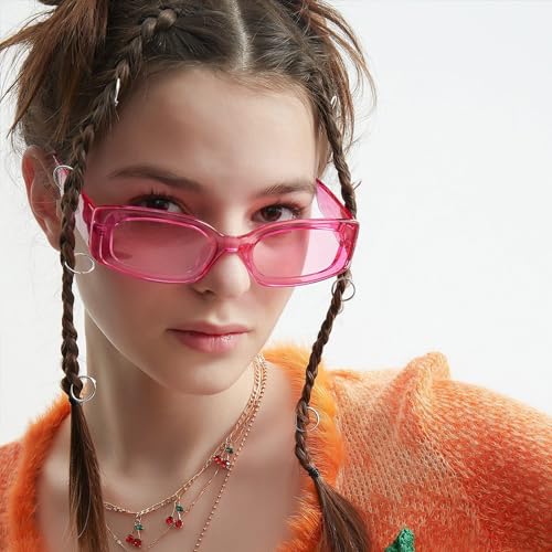 Matcheck 8 Pack Retro Rectangle Sunglasses for Women Retro 90s Square Glasses Vintage Pink Y2K Womens Aesthetic Accessories2