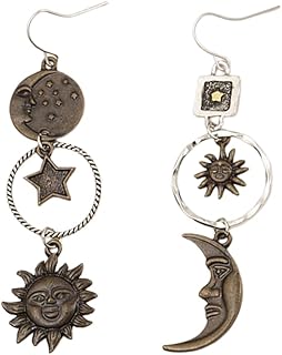 Retro Sun Moon Earrings & Necklace Moonstone Asymmetric Boho style Earrings for Women Jewelry