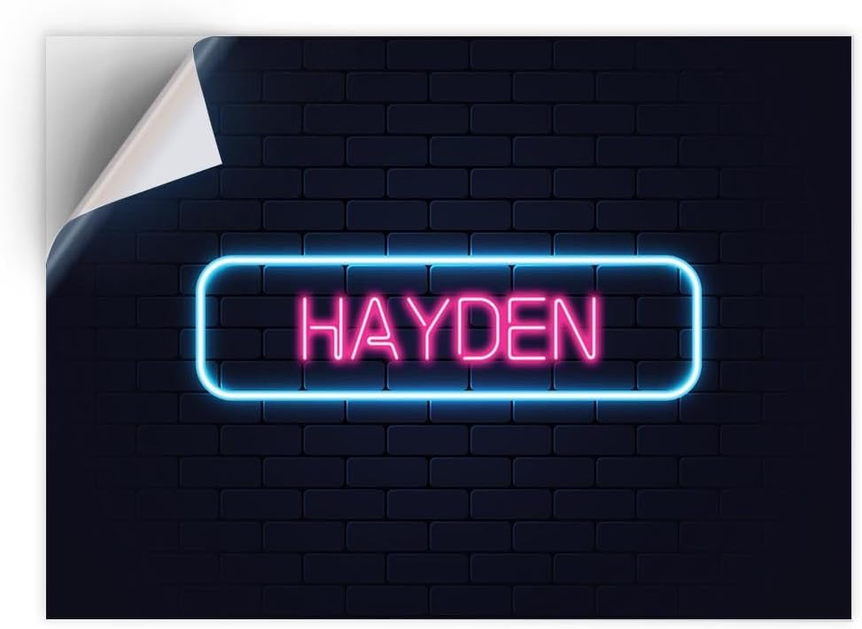1 x Vinyl Sticker A5 - Rectangle Shape 21x15,8cm Neon Sign Design Hayden Name Vertical (Portrait) Art Print Decal Laptop Tablet Luggage Car Wall Fridge Door Sticker #351980