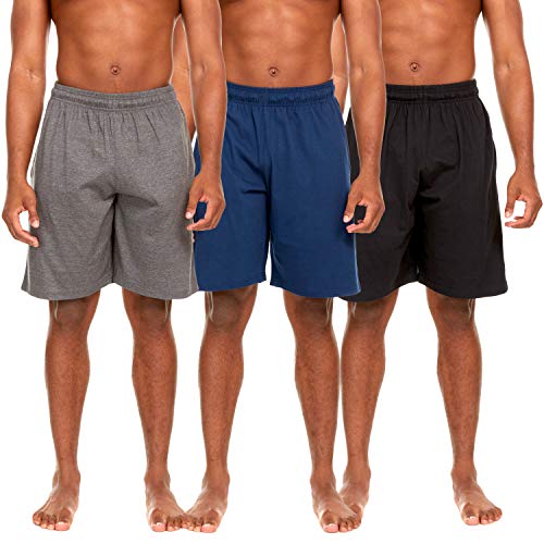 3 Pack: Men's 100% Cotton Jersey Athletic Lounge Sleep Casual Sweat Shorts with Pockets