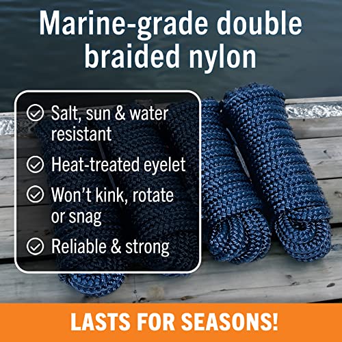Image of Dock Lines for Boats 3 /8 inch x 15ft, 4 Pack Double Braided Nylon Boat Rope