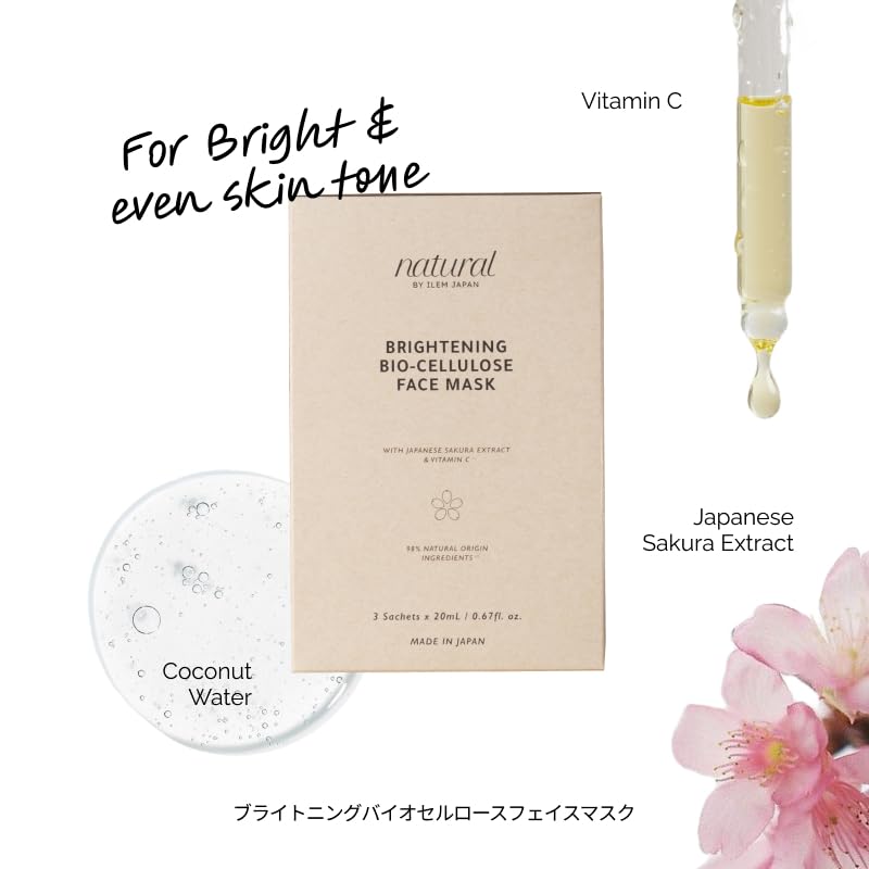 ILEM JAPAN Brightening Bio-Cellulose Face Mask,for Glowing Skin, Collagen Boost, Wrinkle Reduction,All Skin Types - Image 3