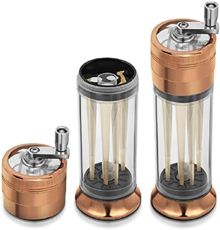 Spice Grinder 3 en 1 Cargador de manivela de mano, trituradora de rodillos, relleno de brotes de flores, molienda de almacenamiento con tapa