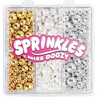 Perlen Zucker Streusel in Weiß, Gold & Silber - Zuckerperlen (2-10mm) für Eis, Torten, Cupcakes & Kekse - Zuckerstreusel Deko für Hochzeit, Geburtstag & Party | Sprinkles