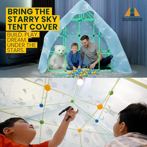 Fort Building Kit for Kids β 132 PCS Glow-in-the-Dark STEM Construction Toy with Starry Sheet & Light β Indoor Fort Builder for Boys & Girls Ages 3-8 β Creative Screen by Buildara - Used condition - Image 3