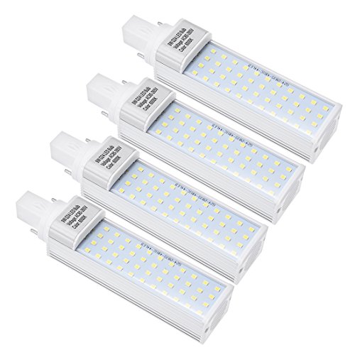 Ruilogod 4pcs G24 G24D PL-C Lámpara PL 2P 9W LED Bombilla Girlatable GURANTE blancopuro 6000K, reemplazo de lámpara fluorescente compacta CFL, con cubierta clara