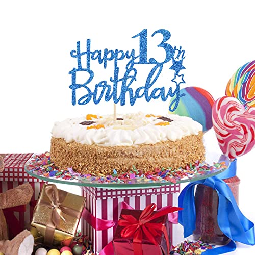 Image of Festiko Royal Blue Glitter Happy 13th Birthday Cake Topper - 13th Birthday Party Supplies and Decorations