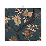 321 Alfombrilla Escurreplatos Mural Rama Peonía Negro Marrón Azul Alfombrilla Secado Absorbente Escurridor Estera De Secado Multiusos Alfombrilla Secado para Encimera, 41x46cm